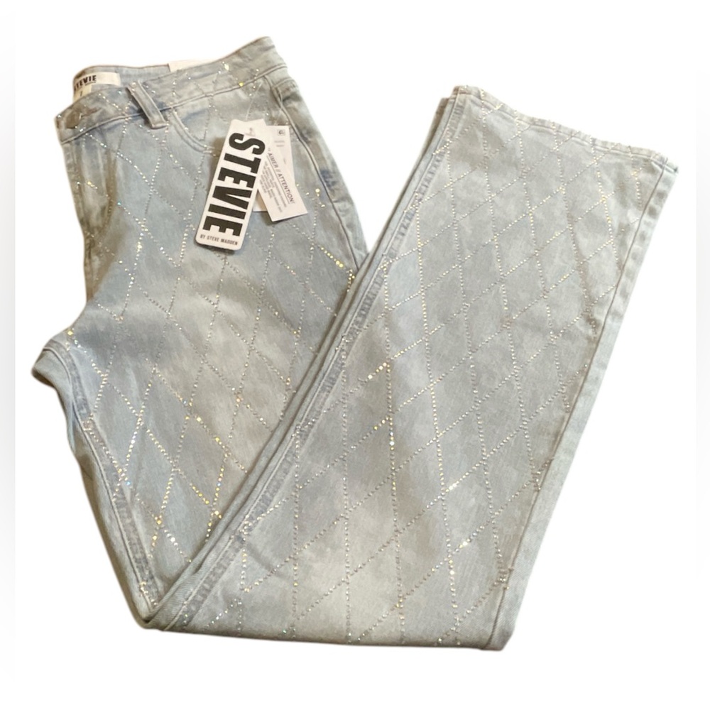 Stevie by Steve Madden Size 7 Rhinestone Bootcut Jeans – Light Wash – NWT